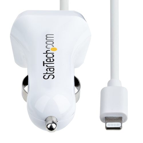 Bild von StarTech.com Zigarettenanzünder USB Ladegerät mit Lightning Spiralkabel, 1m Spiralkabel, 12W, 2 Port USB Auto Ladegerät Adapter für Handy und Tablet, Dual Kfz USB Schnellladegerät