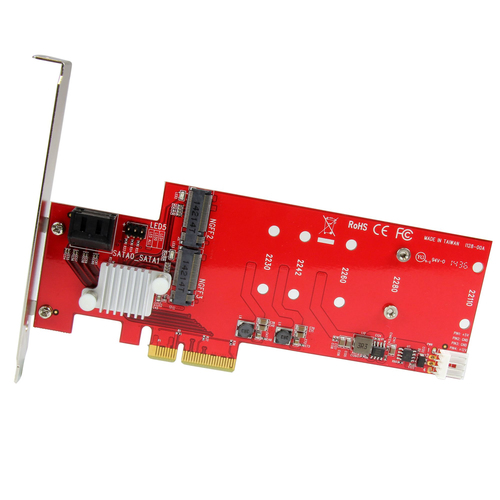 Bild von StarTech.com 2x M.2 NGFF SSD RAID Karte plus 2x SATA III Ports - PCIe - 2-fach M.2 RAID Controllerkarte plus zwei SATA Anschlüsse