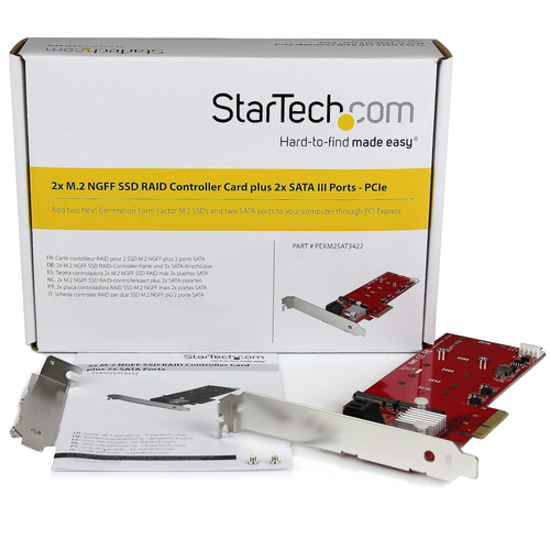 Bild von StarTech.com 2x M.2 NGFF SSD RAID Karte plus 2x SATA III Ports - PCIe - 2-fach M.2 RAID Controllerkarte plus zwei SATA Anschlüsse