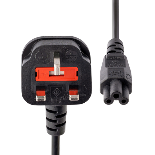 Bild von StarTech.com 1 m GB Laptop Ladekabel, BS 1363 auf C5, 2,5A 250V, 18AWG, Notebook / Laptop Ersatzstromkabel, UK Laptop Netzteil Stromkabel, Kleeblatt/Mickey Mouse Netzkabel