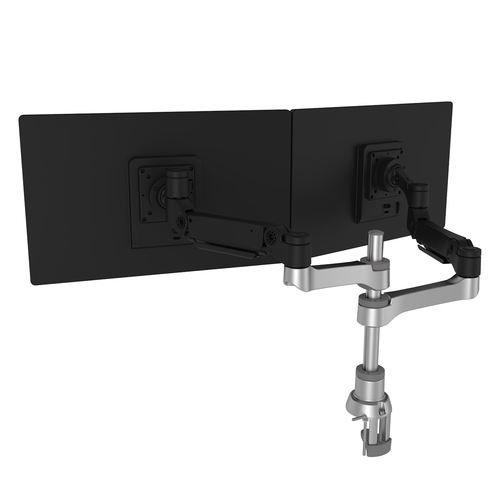 Bild von R-Go Tools Caparo 4 R-Go D2, nachhaltiger Doppel Monitor Arm, Tischhalterung, Gasdruckfeder, 3-9 kg Tragkraft, schwarz/silber, geringer CO2 Fußabdruck