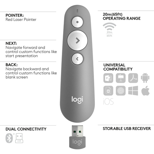 Bild von Logitech R500 Funk-Presenter Bluetooth/RF Grau