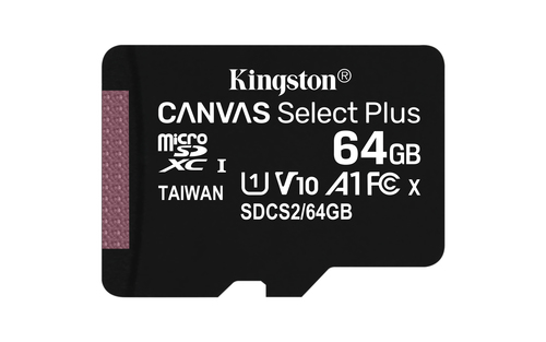 Bild von Kingston Technology 64GB micSDXC Canvas Select Plus 100R A1 C10 Speicherkarte + Adapter