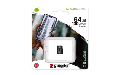 Bild von Kingston Technology 64GB micSDXC Canvas Select Plus 100R A1 C10 Einzelpack ohne Adapter