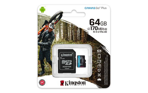 Bild von Kingston Technology 64GB microSDXC Canvas Go Plus 170R A2 U3 V30 Speicherkarte + Adapter