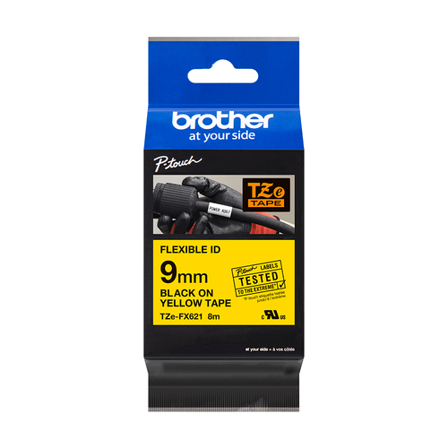 Bild von Brother TZE-FX621 Etiketten erstellendes Band Schwarz auf gelb