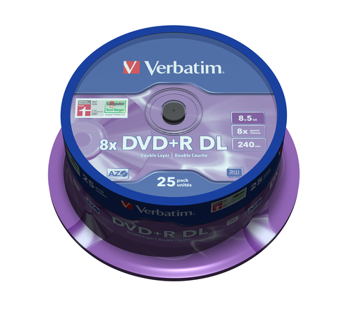 Bild von Verbatim DVD+R Double Layer 8x Matt Silver 25pk Spindle 8,5 GB DVD+R DL 25 Stück(e)