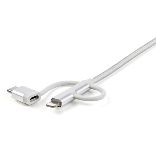 Bild von StarTech.com 1m USB-Mehrfachladekabel - USB auf Micro-USB oder USB-C oder Lightning für iPhone / iPad / iPod / Android - Apple MFi-zertifiziert - 3-in-1-USB-Ladegerät - Geflochten