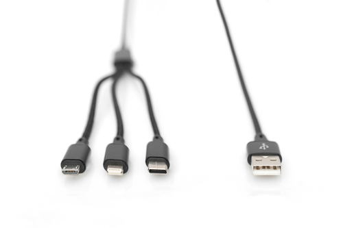 Bild von ASSMANN Electronic AK-300160-010-S USB Kabel 1 m USB A USB C/Micro-USB B/Lightning Schwarz