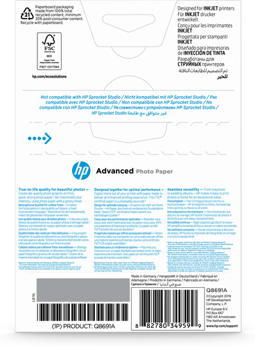 Bild von HP Advanced Fotopapier glänzend, 250 g/m2, 10 x 15 cm (101 x 152 mm), 25 Blatt