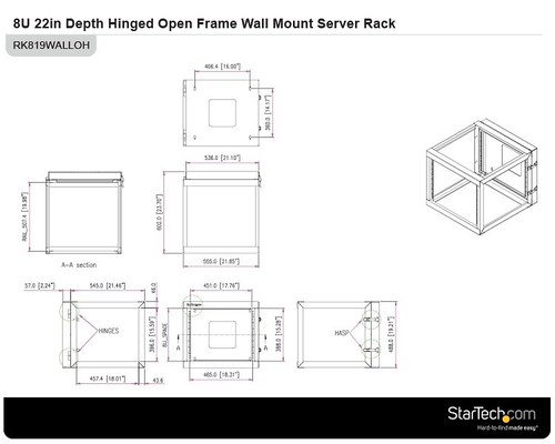 Bild von StarTech.com 8HE Serverschrank zur Wandmontage - bis zu 56cm tief - mit Scharnier