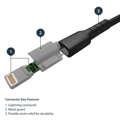 Bild von StarTech.com 1m strapazierfähiges schwarzes USB-A auf Lightning-Kabel - Hochbelastbare, robuste Aramidfaser - USB Typ-A auf Lightningkabel - Lade-/Synchronisationskabel - Apple MFi-zertifiziert iPad/iPhone 12