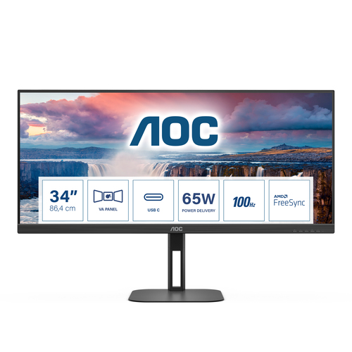 Bild von AOC V5 U34V5C/BK Computerbildschirm 86,4 cm (34 Zoll) 3440 x 1440 Pixel UltraWide Quad HD LCD Schwarz