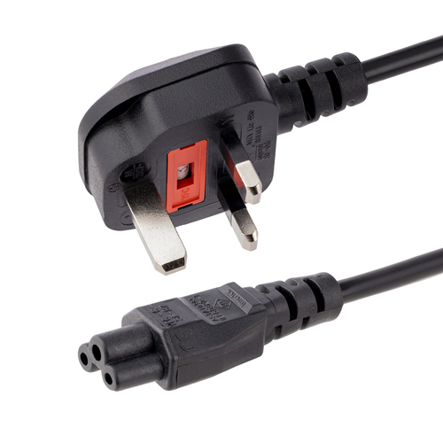 Bild von StarTech.com 1 m GB Laptop Ladekabel, BS 1363 auf C5, 2,5A 250V, 18AWG, Notebook / Laptop Ersatzstromkabel, UK Laptop Netzteil Stromkabel, Kleeblatt/Mickey Mouse Netzkabel