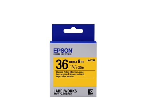 Bild von Epson Etikettenkassette LK-7YBP - Pastell - schwarz auf gelb - 36mmx9m
