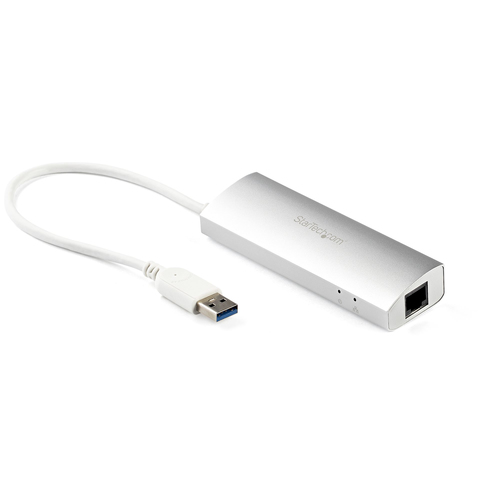 Bild von StarTech.com 3 Port mobiler USB 3.0 Hub plus Gigabit Ethernet mit eingebautem Kabel - 5Gbps