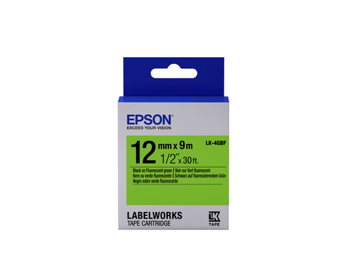 Bild von Epson Etikettenkassette LK-4GBF - Fluoreszierend - schwarz auf grün - 12mmx9m