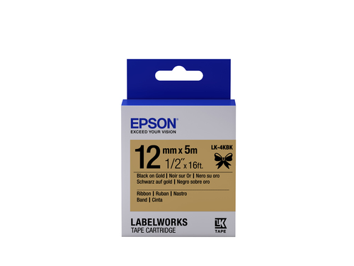 Bild von Epson Etikettenkassette, Satinband LK-4KBK Schwarz/Gold 12 mm (5 m)