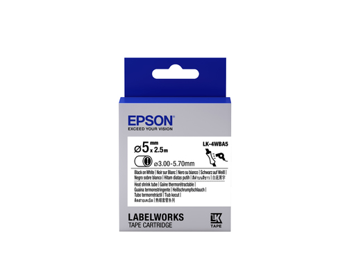 Bild von Epson Etikettenkassette LK-4WBA5 - Schrumpfschlauch - schwarz auf weiß - 5mm Durchmesser (2,5m)