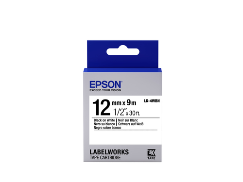 Bild von Epson Etikettenkassette LK-4WBN - Standard - schwarz auf weiß - 12mmx9m