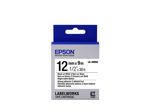 Bild von Epson Etikettenkassette LK-4WBW - Stark haftend - schwarz auf weiß - 12mmx9m