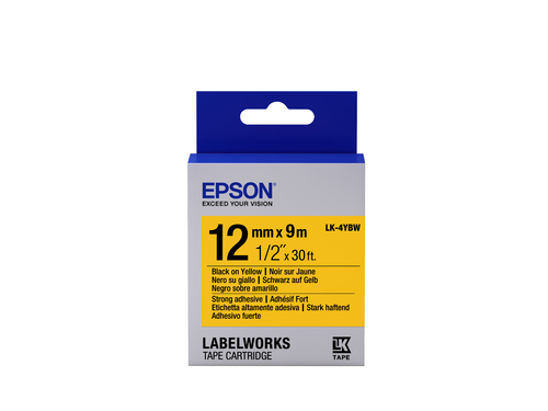 Bild von Epson Etikettenkassette LK-4YBW - Stark haftend - schwarz auf gelb - 12mmx9m