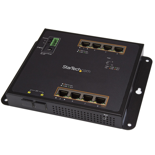 Bild von StarTech.com Industrial 8 Port Gigabit PoE+ Switch m/2 SFP MSA Slots - 30W - Layer/L2 Switch GbE Managed - Rugged High Power Gigabit Ethernet Network Switch IP-30/-40 C bis 75 C