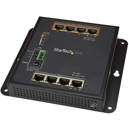 Bild von StarTech.com Industrial 8 Port Gigabit PoE Switch - 4 x PoE+ 30W - Power Over Ethernet - GbE Layer/L2 Managed Switch - Rugged High Power Gigabit Network Switch IP-30/-40C bis +75C