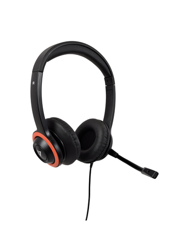 Bild von V7 Safesound Schüler-Headset mit Mikrofon, Lautstärkenbegrenzung, antimikrobiell, 2 m USB-Kabel, Notebook, Computer, PC – schwarz, rot