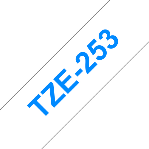 Bild von Brother TZE-253 Etiketten erstellendes Band Blau auf weiss