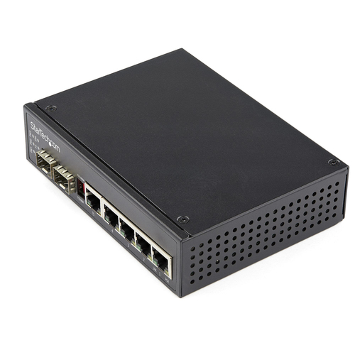 Bild von StarTech.com Industrial 6 Port Gigabit Ethernet Switch - 4 PoE RJ45 +2 SFP Slots 30W PoE+ 48VDC 10/100/1000 Power Over Ethernet LAN Switch -40&deg;C bis 75&deg;C Hutschienenmontage