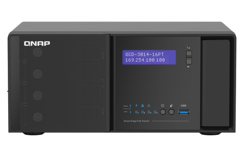 Bild von QNAP QGD-3014-16PT-8G Netzwerk-Switch Managed Gigabit Ethernet (10/100/1000) Power over Ethernet (PoE) Schwarz