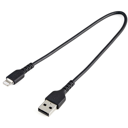 Bild von StarTech.com 30cm strapazierfähiges schwarzes USB-A auf Lightning-Kabel - Hochbelastbare, robuste Aramidfaser - USB Typ-A auf Lightningkabel - Lade-/Synchronisationskabel - Apple MFi-zertifiziert iPad/iPhone 12