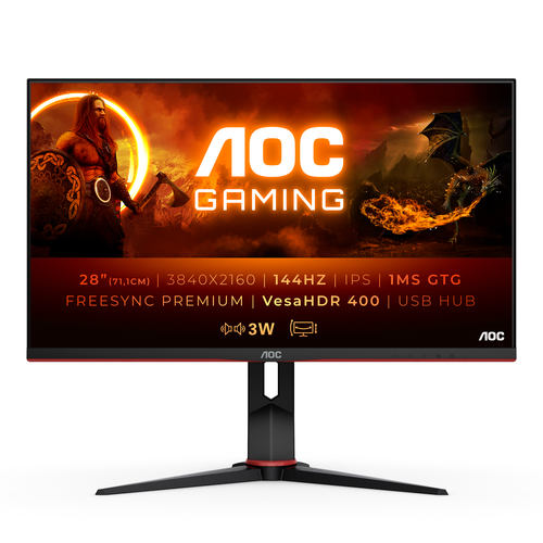 Bild von AOC G2 U28G2XU/BK Computerbildschirm 71,1 cm (28 Zoll) 3840 x 2160 Pixel 4K Ultra HD LED Schwarz, Rot