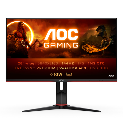 Bild von AOC G2 U28G2XU/BK Computerbildschirm 71,1 cm (28&quot;) 3840 x 2160 Pixel 4K Ultra HD LED Schwarz, Rot