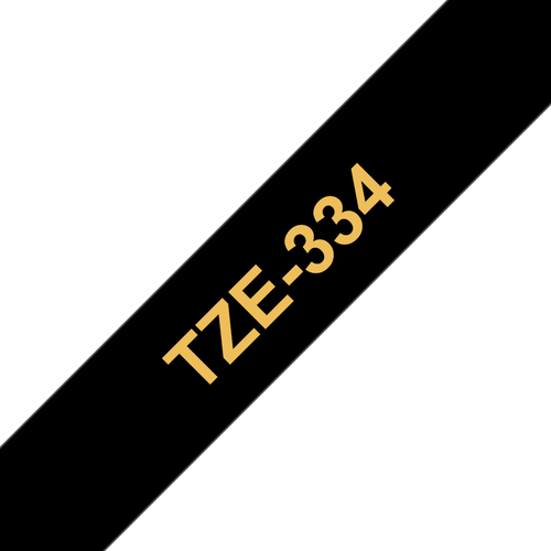 Bild von Brother TZE-334 Etiketten erstellendes Band Gold auf Schwarz