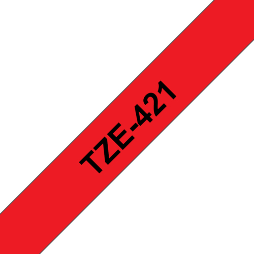 Bild von Brother TZE-421 Etiketten erstellendes Band Schwarz auf rot