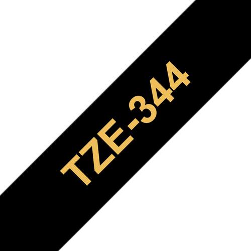 Bild von Brother TZE-344 Etiketten erstellendes Band Gold auf Schwarz