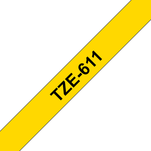 Bild von Brother TZE-611 Etiketten erstellendes Band Schwarz auf gelb