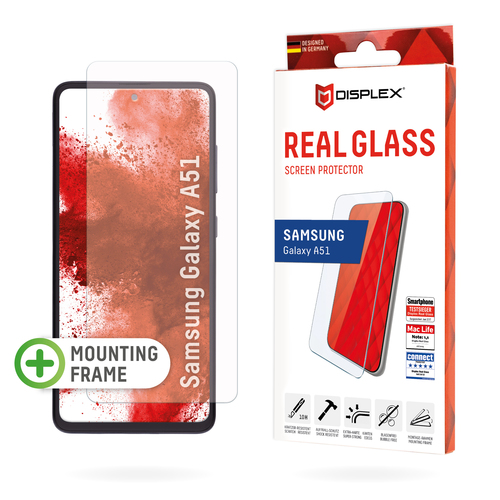 Bild von Displex Panzerglas (10H) für Samsung Galaxy A51, Montagerahmen, Tempered Glas, kratzer-resistente Schutzfolie, hüllenfreundlich