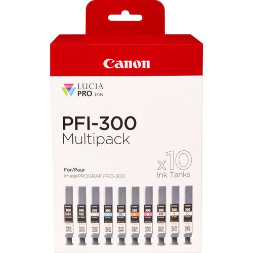 Bild von Canon PFI-300 Druckerpatrone 10 Stück(e) Original Schwarz, Blau, Cyan, Grau, Magenta, Foto schwarz, Foto magenta, Rot, Gelb
