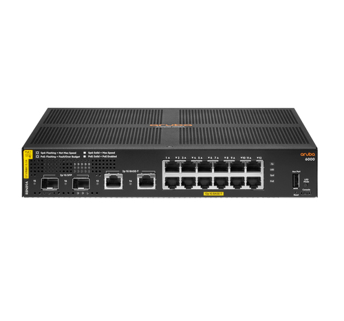 Bild von Aruba 6000 12G Class4 PoE 2G/2SFP 139W Managed L3 Gigabit Ethernet (10/100/1000) Power over Ethernet (PoE) 1U