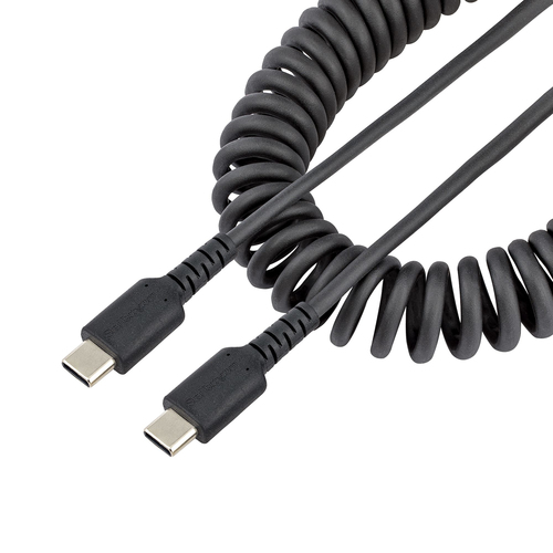 Bild von StarTech.com 1m USB C auf USB C Kabel, hochbelastbares Spiralkabel zum Laden und Synchronisieren, USB C 2.0 Kabel, robuste Aramidfaser, Schnellladekabel mit EMI Schutz, schwarz
