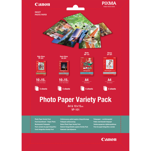 Bild von Canon VP-101 Fotopapier Musterpaket Postkarte und A4 – 20 Blatt