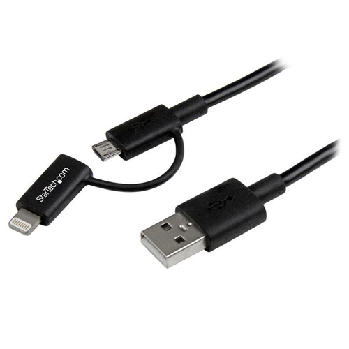 Bild von StarTech.com 1m 2-in-1-Ladekabel - USB auf Lightning oder Micro-USB für iPhone / iPad / iPod / Android - Apple MFi-zertifiziert - Multi Phone Charger - USB 2.0