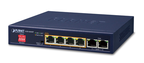 Bild von PLANET GSD-604HP Netzwerk-Switch Unmanaged Gigabit Ethernet (10/100/1000) Power over Ethernet (PoE) Blau
