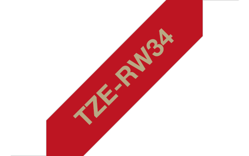 Bild von Brother TZE-RW34 Etiketten erstellendes Band Gold auf Rot