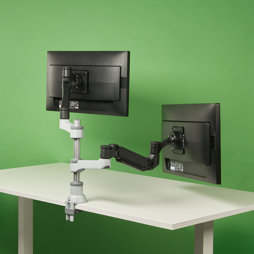 Bild von R-Go Tools Caparo 4 R-Go D2, nachhaltiger Doppel Monitor Arm, Tischhalterung, Gasdruckfeder, 3-9 kg Tragkraft, schwarz/silber, geringer CO2 Fußabdruck