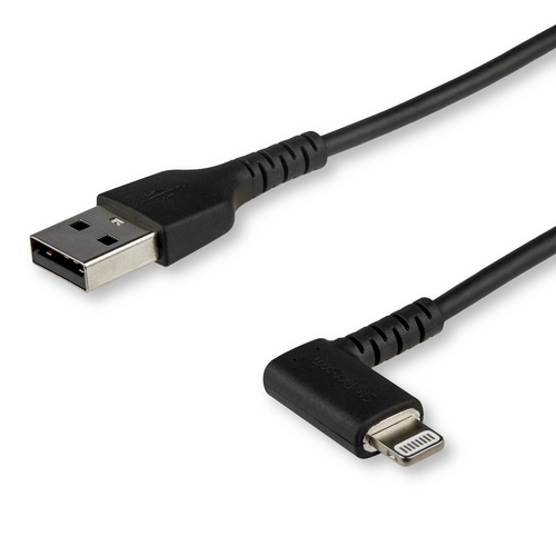 Bild von StarTech.com 1m strapazierfähiges schwarzes USB auf Lightning-Kabel - 90° rechtwinkliges USB Lightning Ladekabel mit Aramidfaser - Synchronisationskabel - Apple MFi-zertifiziert iPad/iPhone 12
