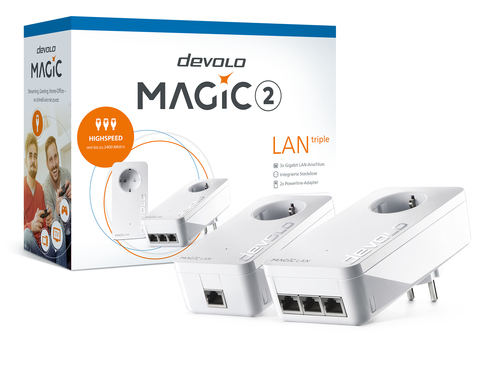 Bild von Devolo Magic 2 LAN triple Starter Kit 2400 Mbit/s Eingebauter Ethernet-Anschluss Weiß 2 Stück(e)